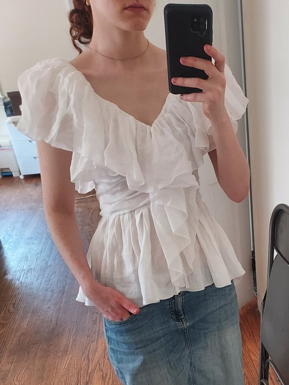 Chloe White Ruffled Peplum Short Sleeve Blouse